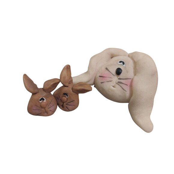 Clay Bunny Brooch & Earrings Set Handmade Rabbit Jewelry Easter - Picture 3 of 5